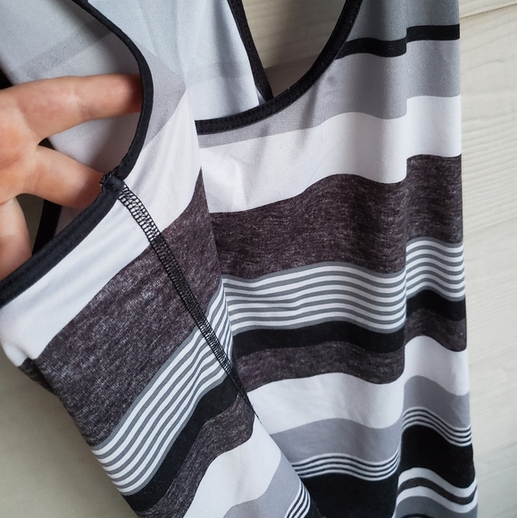 Xersion Monochromatic Black & White Grey-scale Striped Racerback Tank Top - Picture 11 of 16